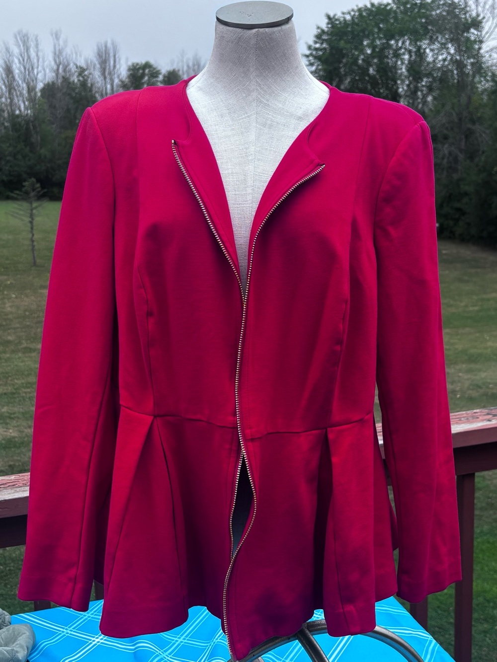 Lane Bryant Bright RED Zip-Peplum Blazer